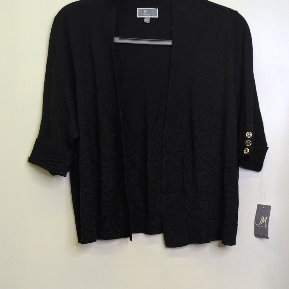 JM Collection Black Cardigan with Button Accents